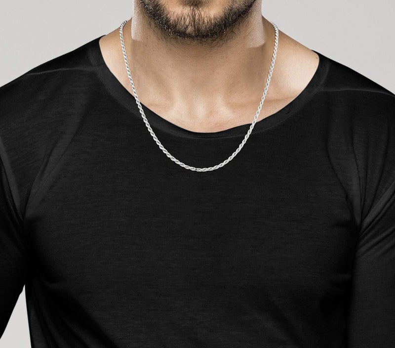Miabella Solid 925 Sterling Silver Italian 2mm, 3mm Diamond-Cut Braided Rope Chain Necklace for Men Women Made in Italy (3mm, Length 22 Inches) - Image 3